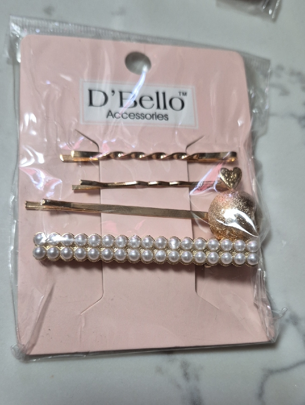 D'Bello Women' Gold-Tone Rhine Stone Faux Pearl Hair Clip Set